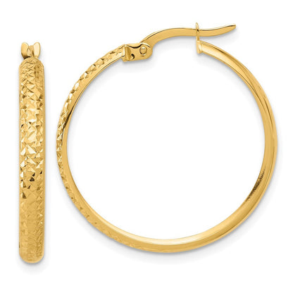14k Yellow Gold Polished and Diamond-cut Hoop Earrings
