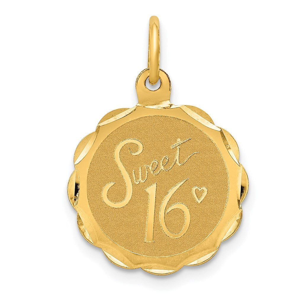 14k Yellow Gold SWEET 16 Disc Charm Pendant for Women