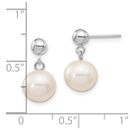 14k White Gold 8-8.5mm White Round Freshwater Cultured Pearl Dangle Earrings