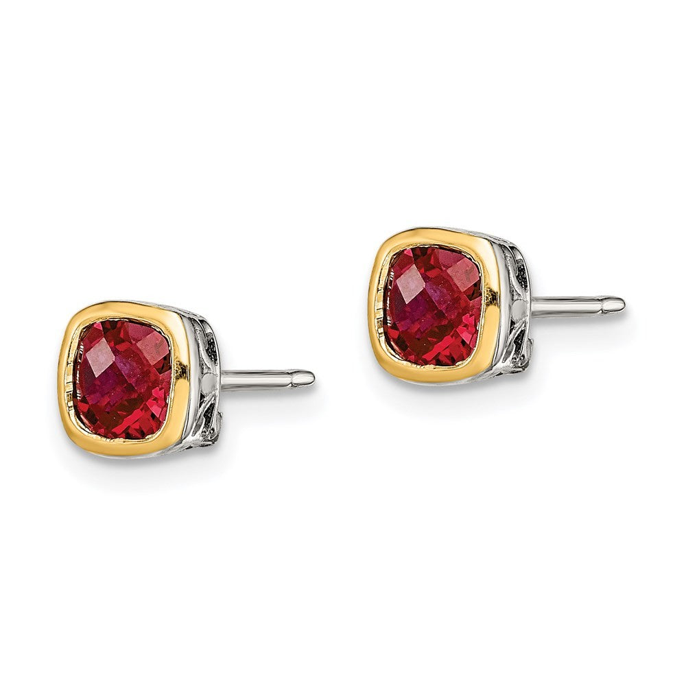 Sterling Silver Rhodium-plated with 14k Accent Created Ruby Square Stud Earrings
