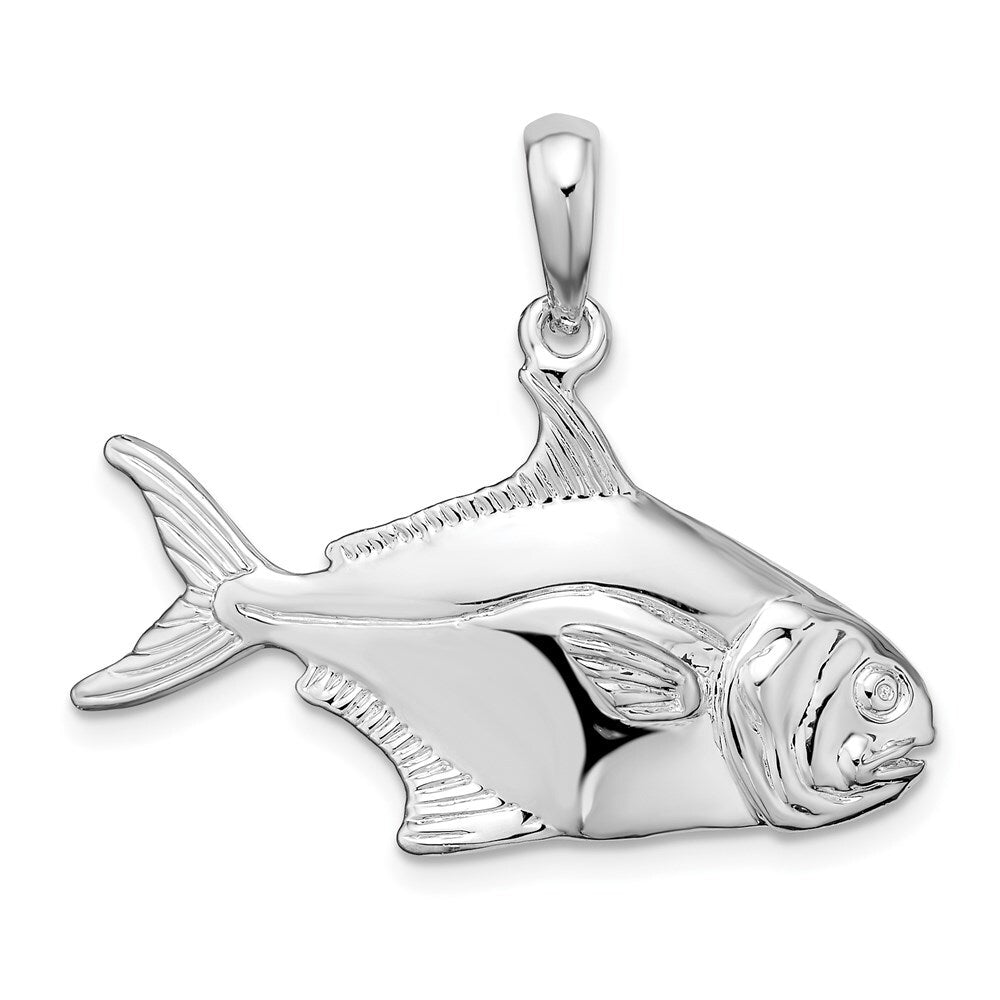 Sterling Silver Rhodium-Plated Polished 3D Pompano Fish Pendant