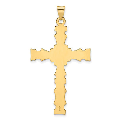 14k Yellow Gold Polished Solid Fancy Design Cross Pendant
