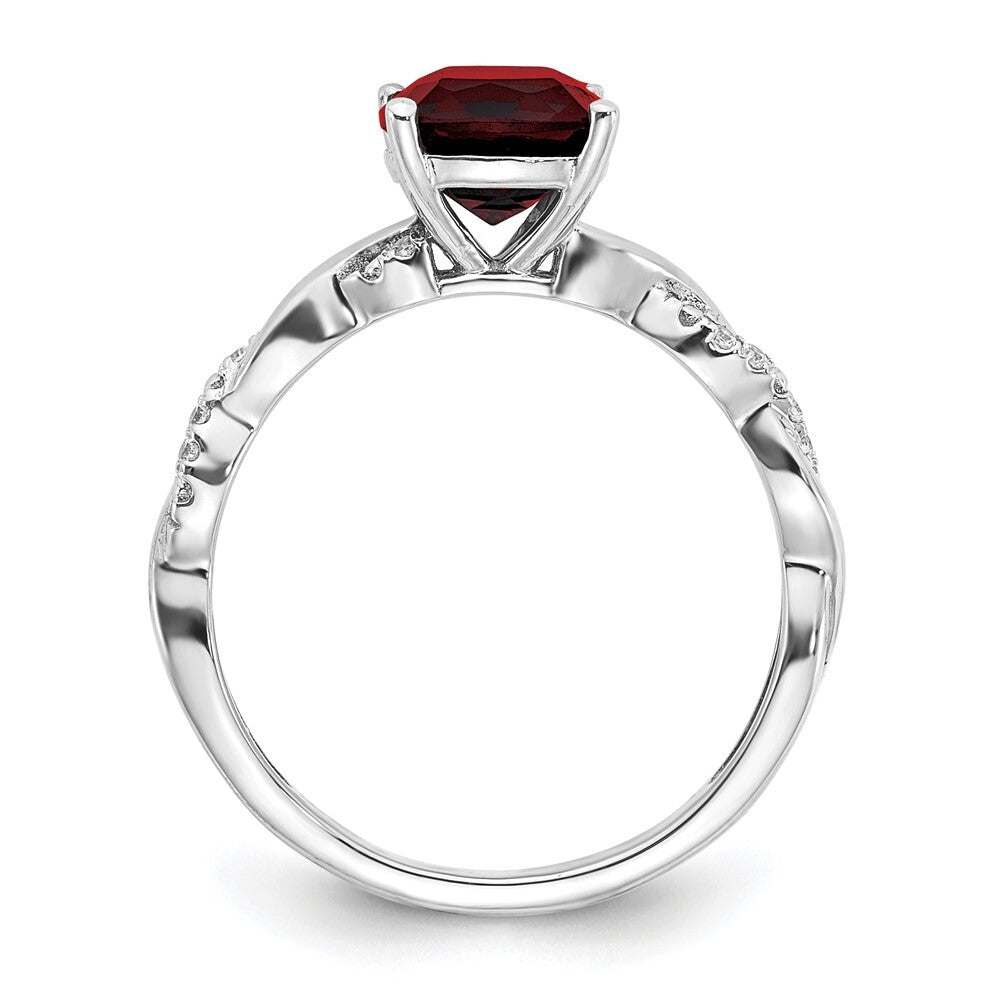 Sterling Silver Rhodium-plated Garnet and Diamond Ring Size 8