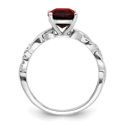 Sterling Silver Rhodium-plated Garnet and Diamond Ring Size 8