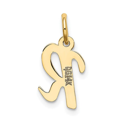 14k Yellow Gold Small Script Letter R Initial Charm Pendant