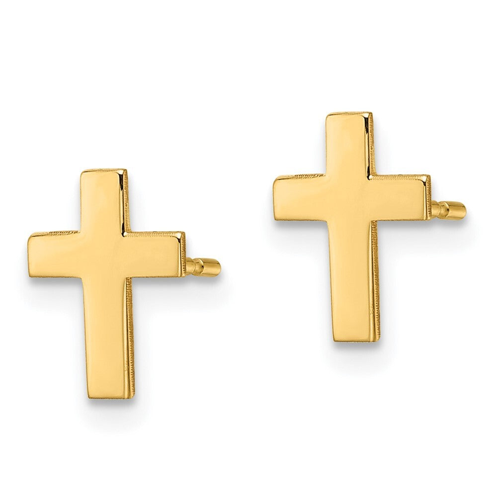 14k Yellow Gold Polished Cross Stud Earrings Gift for Women