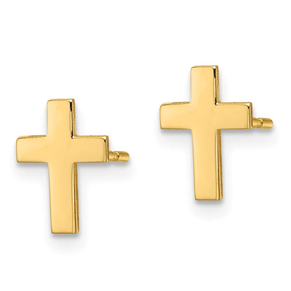 14k Yellow Gold Polished Cross Stud Earrings Gift for Women