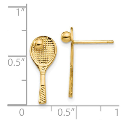 14k Yellow Gold Tennis Racquet Ball Stud Earrings Gift for Women