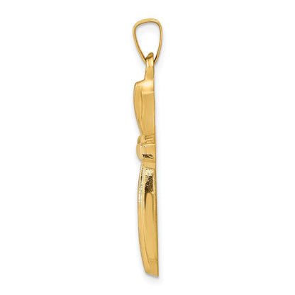 14k Yellow Gold with Rhodium Textured and Polished Passion Cross Pendant