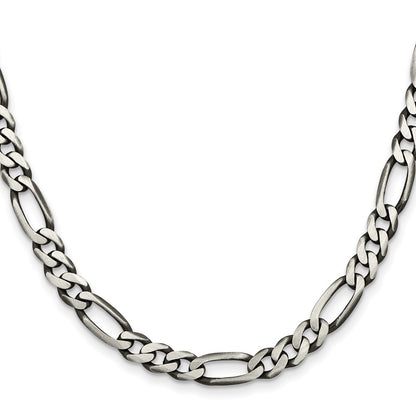 Sterling Silver Antiqued 6.5mm Figaro Chain Necklace