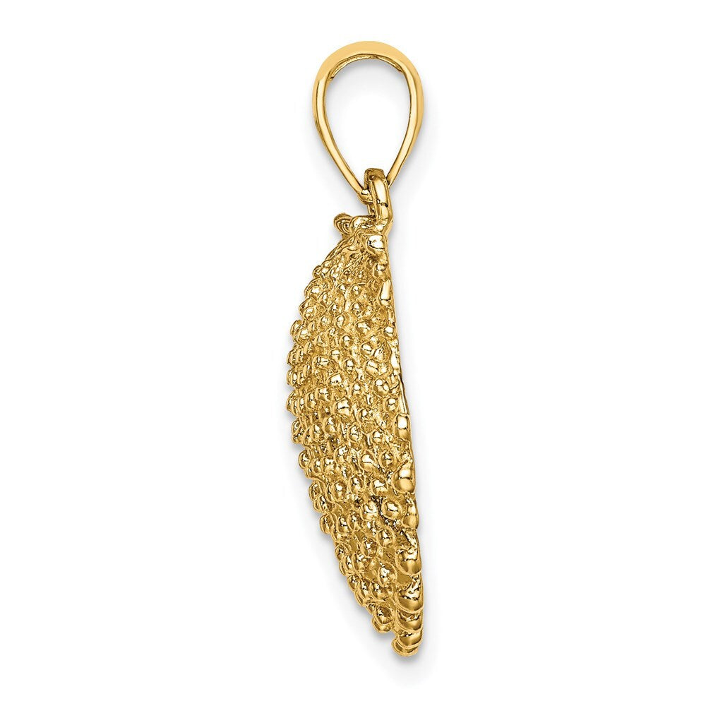 14k Yellow Gold Textured Scallop Shell Charm Pendant for Women