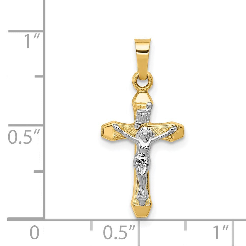 14k Two-tone Gold INRI Hollow Crucifix Pendant for Women