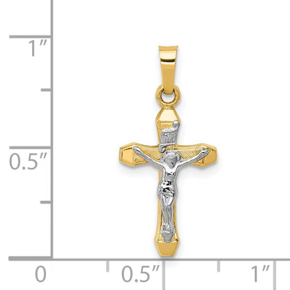 14k Two-tone Gold INRI Hollow Crucifix Pendant for Women