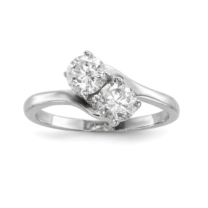 Sterling Silver Rhodium-plated Cubic Zirconia Two Stone Polished Ring Size 6
