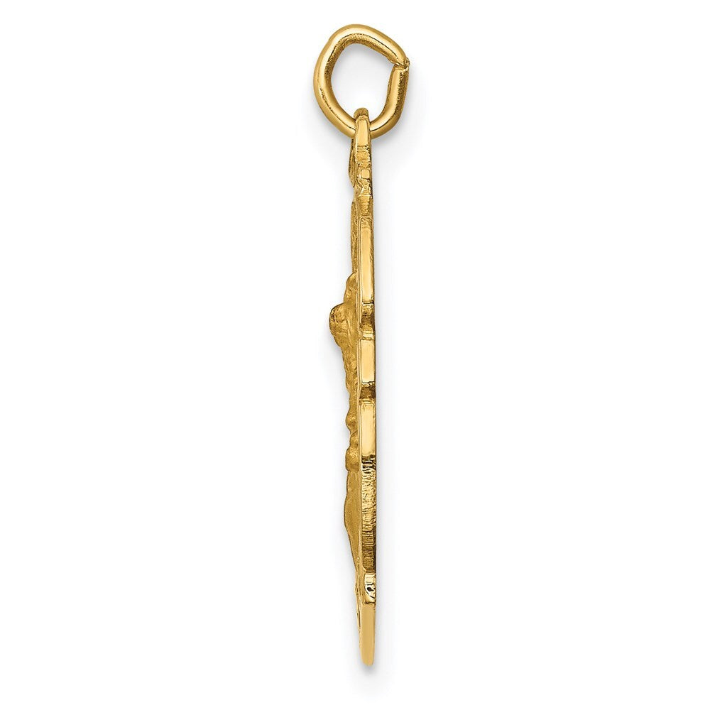 14k Yellow Gold Solid Polished/Satin Small St. Michael Badge Medal Pendant