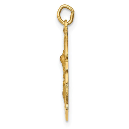 14k Yellow Gold Solid Polished/Satin Small St. Michael Badge Medal Pendant