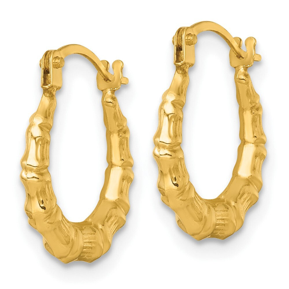 14k Yellow Gold Polished Bamboo Hoop Earrings Gift for Women
