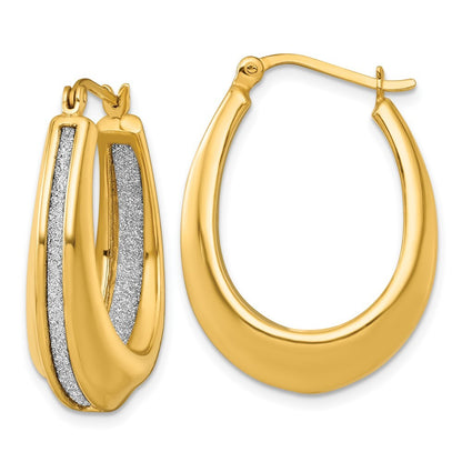 Sterling Silver Gold-tone Polished & Twisted Glitter In & Out Oval Hoop Earrings