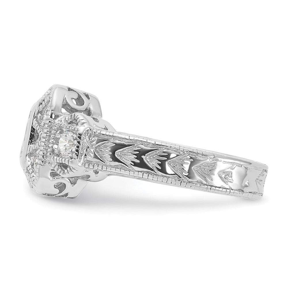 Sterling Silver Rhodium-plated Cubic Zirconia Antique Style Ring Size 7