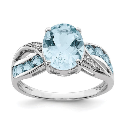 Sterling Silver Rhodium Diamond & Sky Blue Topaz Ring Size 6