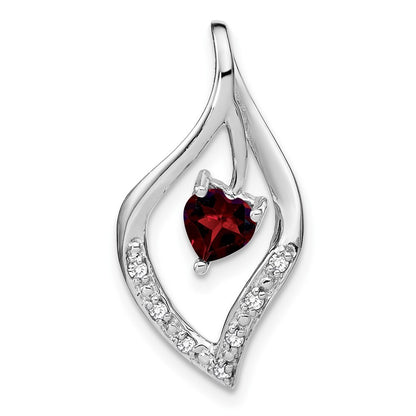 14k White Gold Garnet and Diamond Pendant for Women