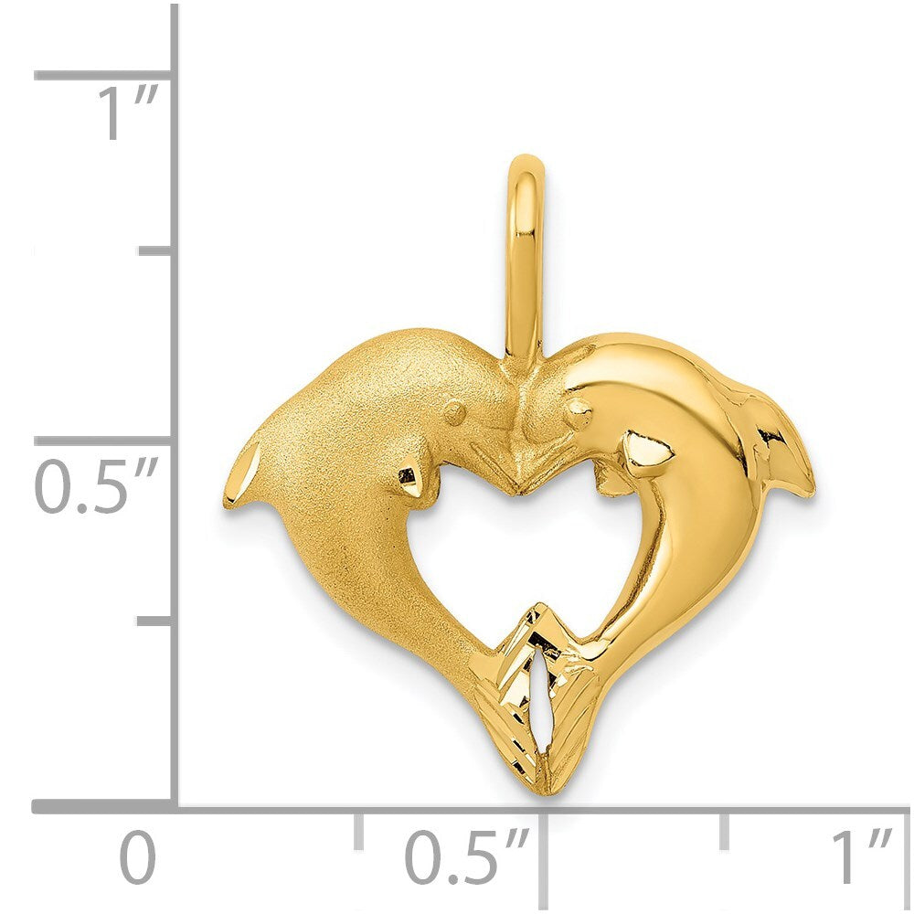 14k Yellow Gold Dolphin Heart Pendant for Women