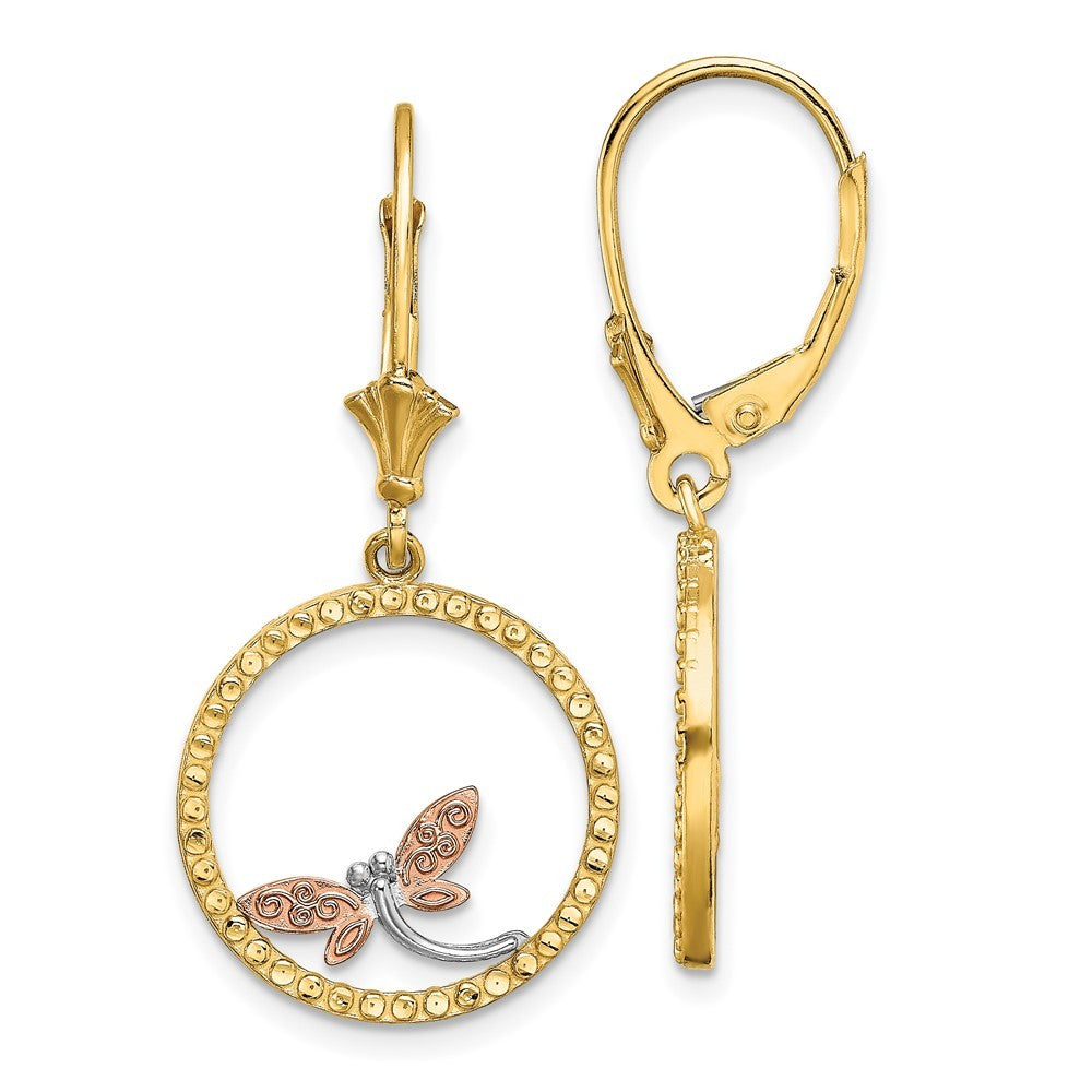 14K Two-Tonew/White Rhodium Diamond-Cut Dragonfly Earrings