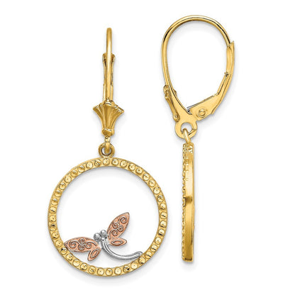 14K Two-Tonew/White Rhodium Diamond-Cut Dragonfly Earrings