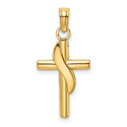 14k Yellow Gold Polished W/ Banner Cross Charm