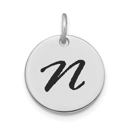 14K White Polished Black Enamel Letter N Initial Disk Charm