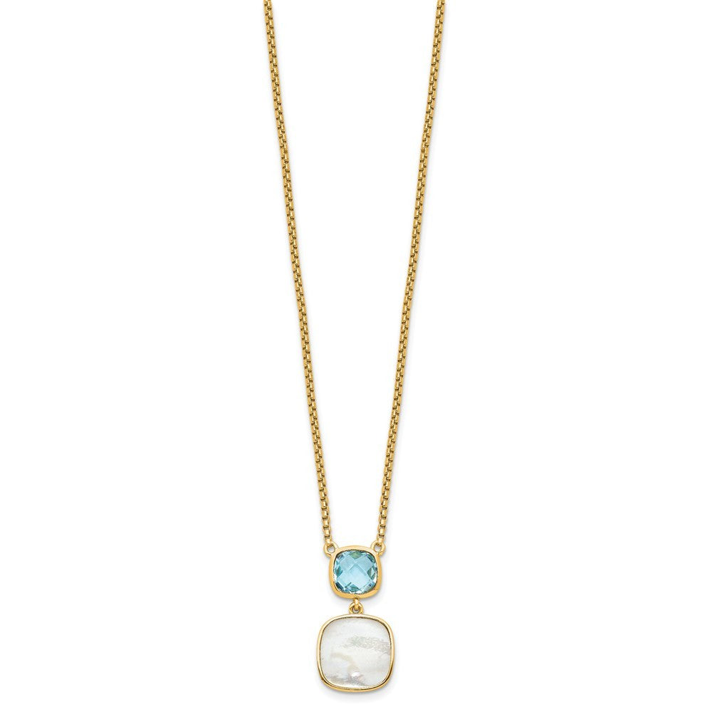 Sterling Silver Gold-plated 1.95 BT Blue Topaz & MOP Necklace 16"