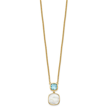 Sterling Silver Gold-plated 1.95 BT Blue Topaz & MOP Necklace 16"