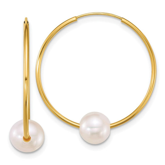 14k Yellow Gold Polished 6-7mm Freshwater Cultured Pearl Endless Hoop Earrings