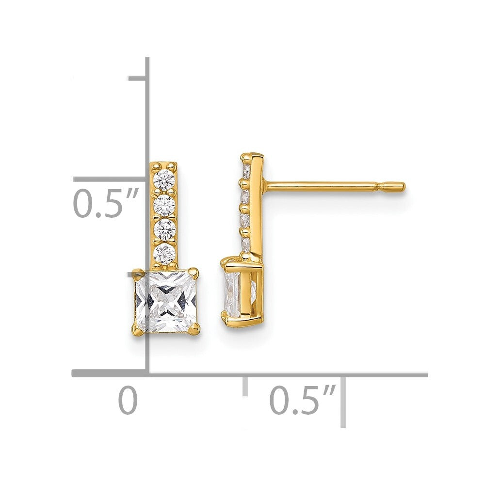 14k Yellow Gold Polished Square Cubic Zirconia Stud Earrings Gift for Women
