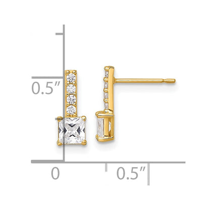 14k Yellow Gold Polished Square Cubic Zirconia Stud Earrings Gift for Women
