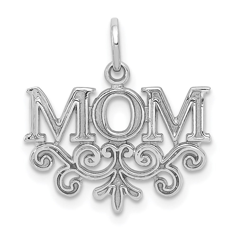 14k White Gold MOM Charm Pendant