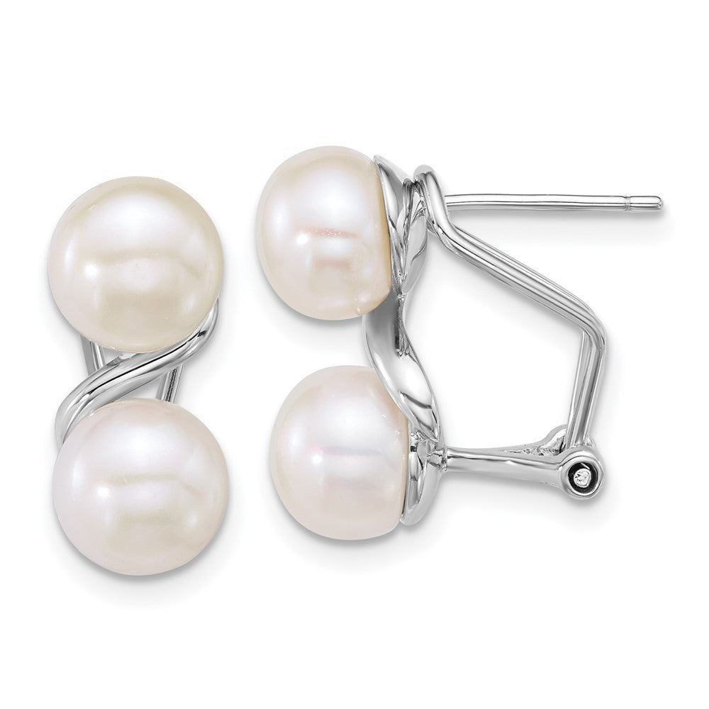 Sterling Silver 7-8mm Freshwater Cultured 2-Pearl Omega Back Earrings