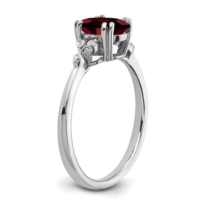Sterling Silver Rhodium-plated Garnet and Diamond Ring Size 7