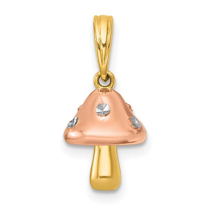 14k Yellow Gold with White Rhodium and Rose-plating Polished 3-D Mushroom Charm