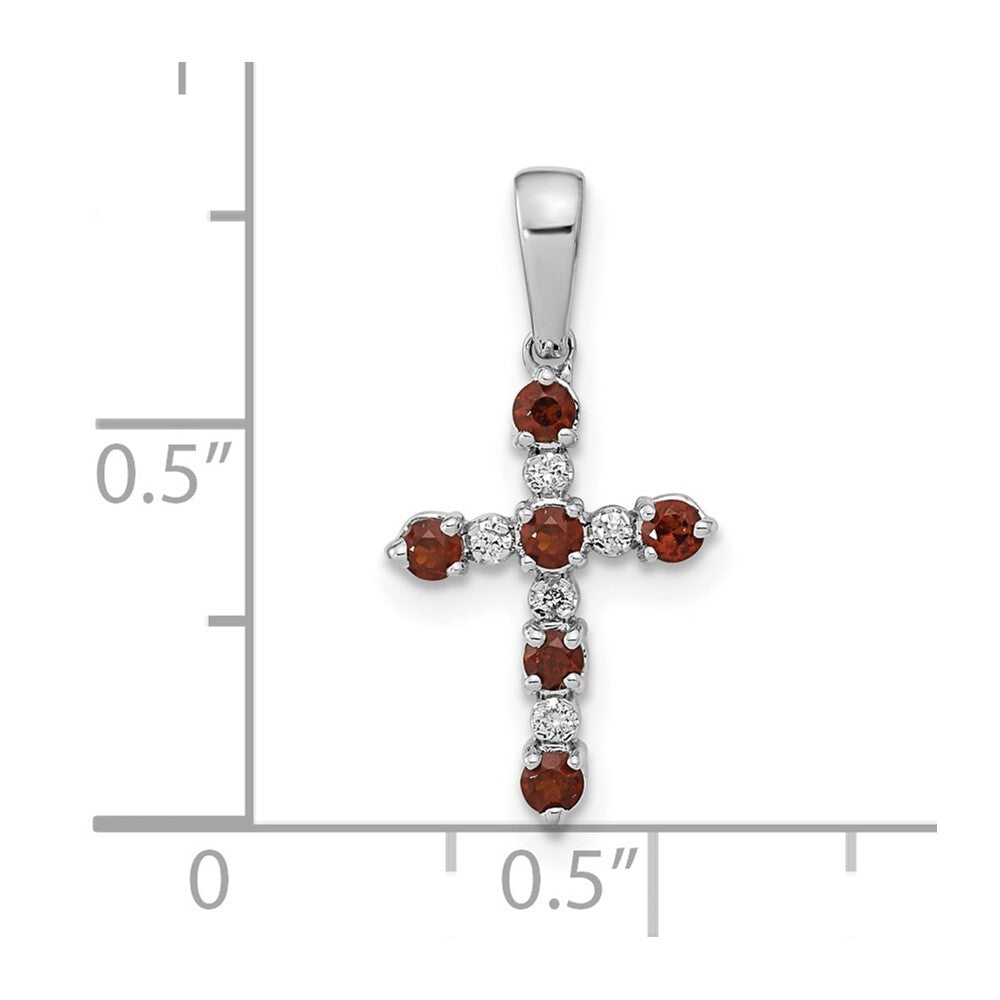 14k White Gold Garnet and Diamond Cross Pendant for Women