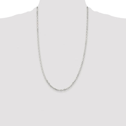 Sterling Silver Rhodium-plated 2.9mm Diamond-cut Long Link Cable Chain