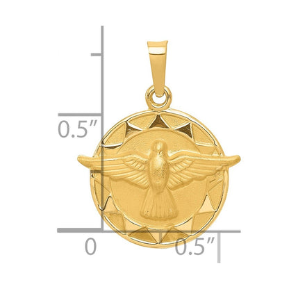14k Yellow Gold Holy Spirit Medal Hollow Round Pendant for Women