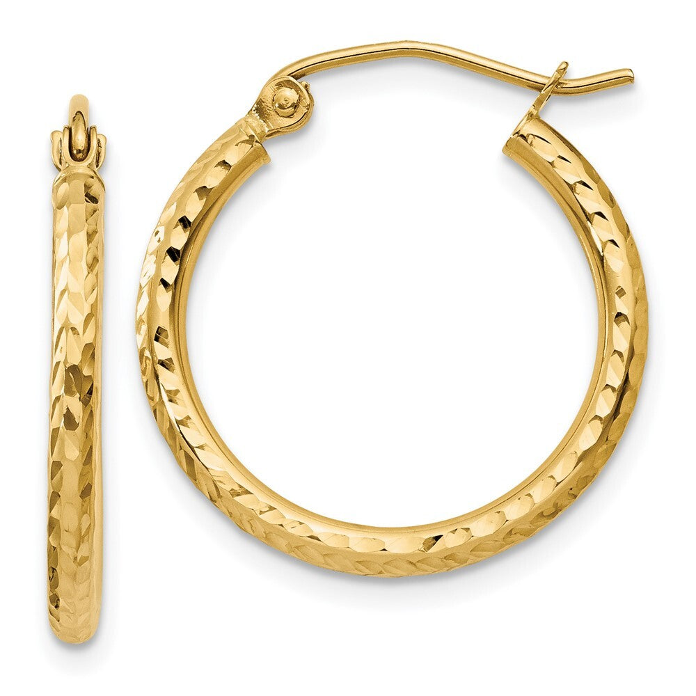 14k Yellow Gold Diamond-cut 2mm Round Tube Hoop Earrings Gift for Women