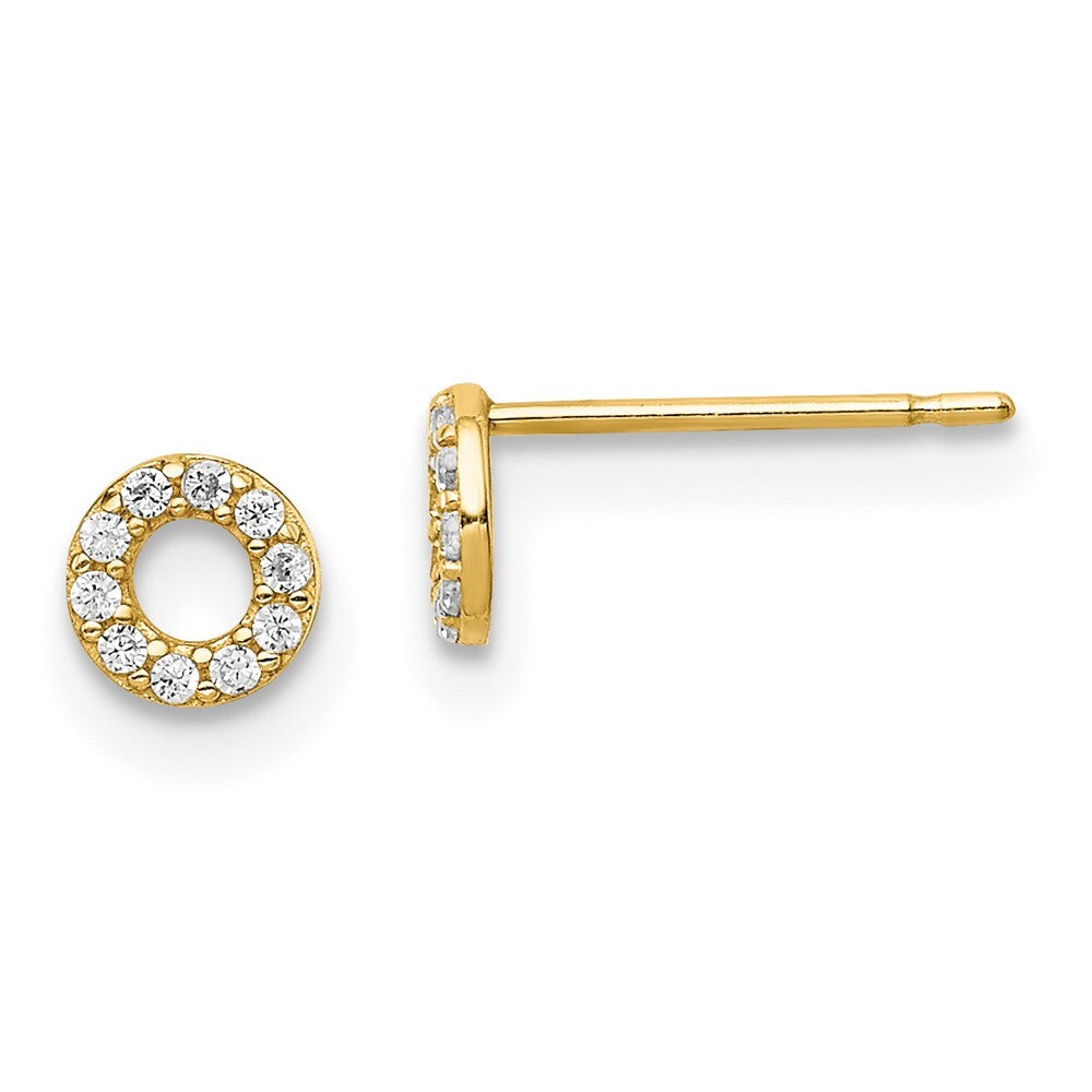 14k Yellow Gold Yellow Gold Circle Cubic Zirconia Stud Earrings Gift for Women