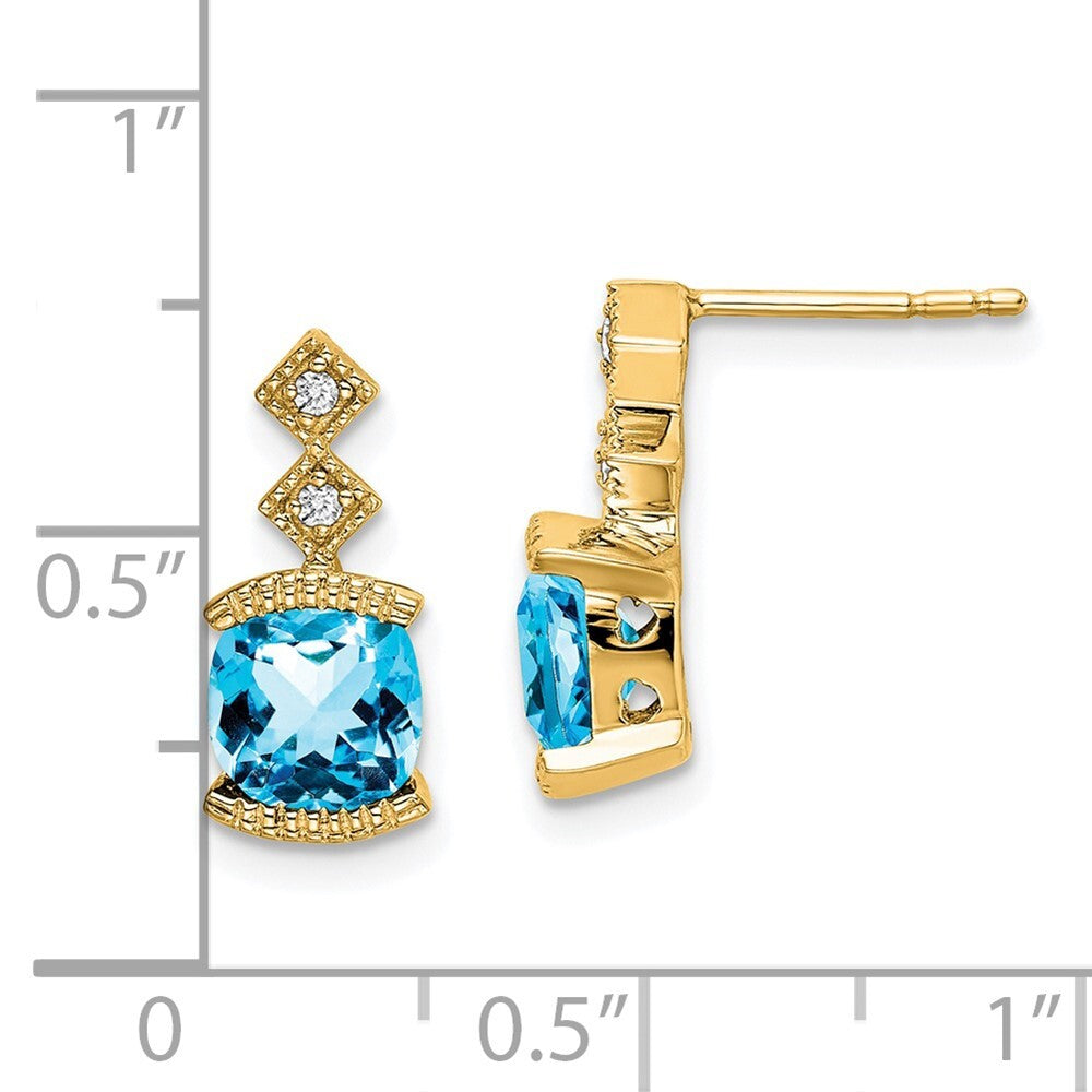 14k Yellow Gold Blue Topaz and Diamond Drop & Dangle Earrings