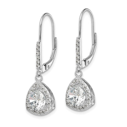 Sterling Silver Rhodium-plated Polished Cubic Zirconia Leverback Earrings