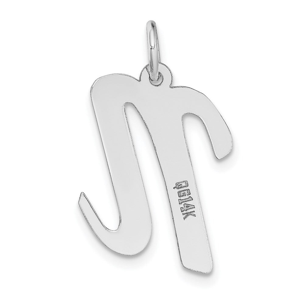 14k White Gold Large Script Letter N Initial Charm Pendant for Women