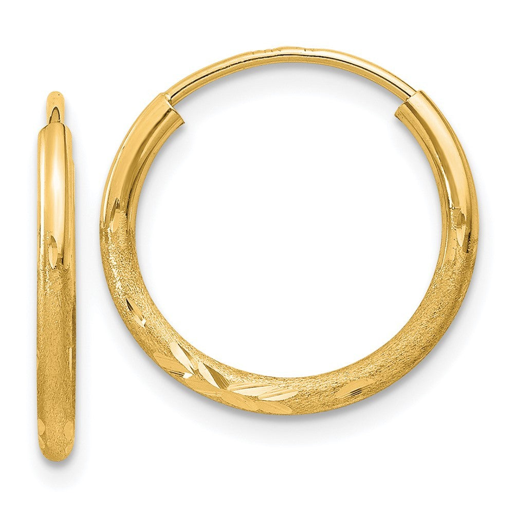 14k Yellow Gold 1.5mm Satin Diamond-cut Endless Hoop Earrings