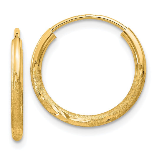 14k Yellow Gold 1.5mm Satin Diamond-cut Endless Hoop Earrings