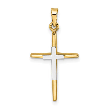 14k Two-tone Gold Polished Solid Double Cross Pendant for Women